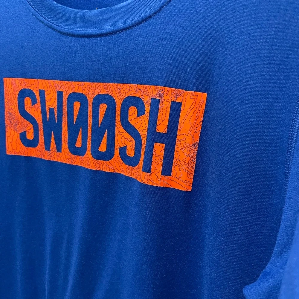Nike Dri-FIT Swoosh Graphic Tee Kids XL Blue Orange Athletic Shirt